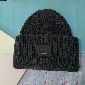 Acne Studios Black Square Smiley Face Knitted Hat